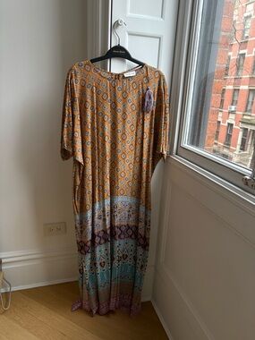 RARE Gorgeous Megan Park Cotton Maxi Dress Multicolor Floral Tassel Boutique